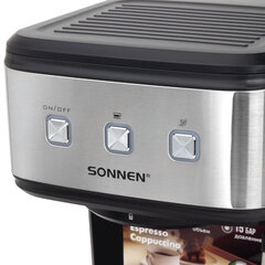 Кофеварка рожковая ручной капучинатор SONNEN CM8501, 1100 Вт, 1,5 л, 15 бар, черная/<wbr/>серебро, 456335