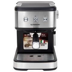 Кофеварка рожковая ручной капучинатор SONNEN CM8501, 1100 Вт, 1,5 л, 15 бар, черная/<wbr/>серебро, 456335