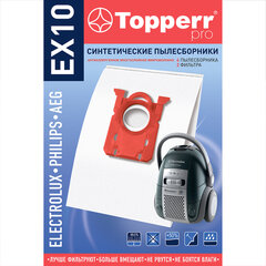 Мешок для пылесоса (пылесборник) синтетический TOPPERR EX10, ELECTROLUX, PHILIPS, КОМПЛЕКТ 4 шт., 1404