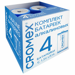 Батарейки алкалиновые КОМПЛЕКТ 4 шт., CROMEX (КРОМЕКС) Alkaline, C (LR14, 14А), короб, 456455