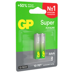 Батарейки КОМПЛЕКТ 2 шт., GP Super G-Tech, AAA (LR03, 24А), алкалиновые, мизинчиковые, блистер, 24A-2