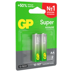 Батарейки КОМПЛЕКТ 2 шт., GP Super G-Tech, AA (LR6, 15А), алкалиновые, пальчиковые, блистер, 15A-2CR2