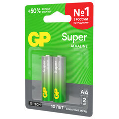 Батарейки КОМПЛЕКТ 2 шт., GP Super G-Tech, AA (LR6, 15А), алкалиновые, пальчиковые, блистер, 15A-2CR2