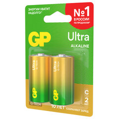 Батарейки КОМПЛЕКТ 2 шт., GP Ultra G-Tech, С (LR14, 14А), алкалиновые, блистер, 14AU-2CR2