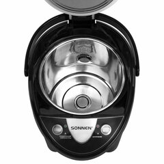 Термопот SONNEN TP-38, 4 л, 900 Вт, 1 температурный режим, 3 режима подачи воды, сталь, черный/<wbr/>серебро, 456710