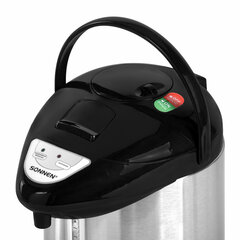 Термопот SONNEN TP-28, 3 л, 900 Вт, 1 температурный режим, ручной насос, сталь, черный/<wbr/>серебро, 456712