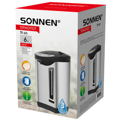 Термопот SONNEN TP-60, 6 л, 900 Вт, 1 температурный режим, 3 режима подачи воды, сталь, черный/<wbr/>серебро, 456713