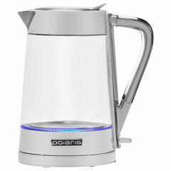 Чайник POLARIS PWK 1715 CGL, 1,7 л, 1850-2200 Вт, закрытый нагревательный элемент, стекло, белый, 54125