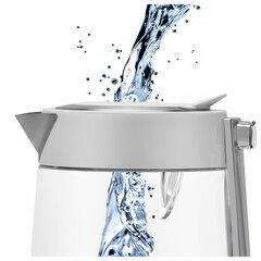 Чайник POLARIS PWK 1715 CGL, 1,7 л, 1850-2200 Вт, закрытый нагревательный элемент, стекло, белый, 54125