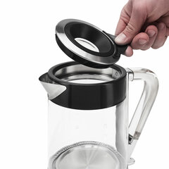 Чайник POLARIS PWK 1715 CGL, 1,7 л, 1850-2200 Вт, закрытый нагревательный элемент, стекло, черный, 48643