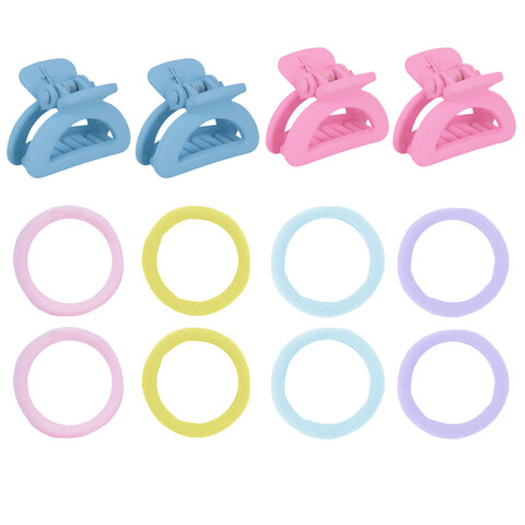 Набор для волос 12 шт: 8 резинок + 4 краба, пастельные цвета, MONTE VITA (МОНТЕ ВИТА), 457034