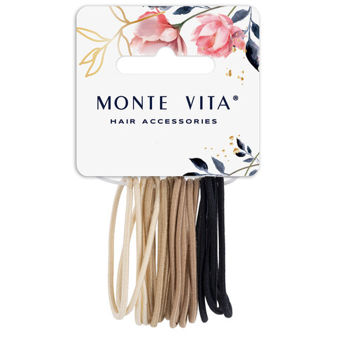 Резинка для волос НАБОР 16 шт., 0,15х14 см, чёрный, коричневый, бежевый, MONTE VITA (МОНТЕ ВИТА), 457036