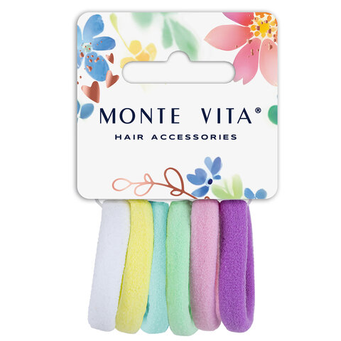 Резинки для волос НАБОР 6 шт., мягкие, средние, пастельные цвета, MONTE VITA (МОНТЕ ВИТА), 457047