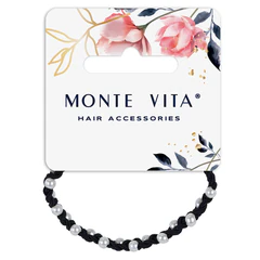 Резинка для волос с плетением, 0,5 см, с бусинами, чёрный, MONTE VITA (МОНТЕ ВИТА), 457054