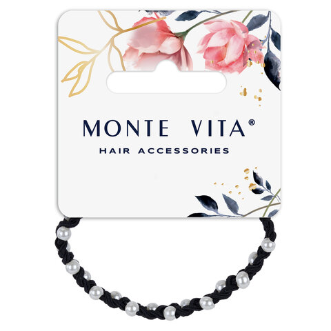 Резинка для волос с плетением, 0,5 см, с бусинами, чёрный, MONTE VITA (МОНТЕ ВИТА), 457054