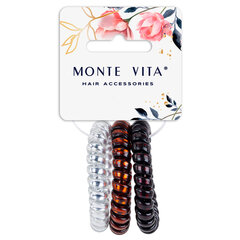 Резинки для волос НАБОР 3 шт., диаметр 5,5 см, пружинка, чёрный, серебристый, коричневый, MONTE VITA (МОНТЕ ВИТА), 457057
