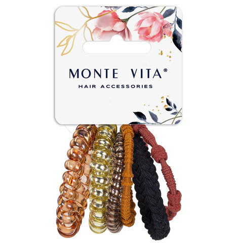 Резинки для волос НАБОР 6 шт., разные цвета, ассорти форм, MONTE VITA (МОНТЕ ВИТА), 457064