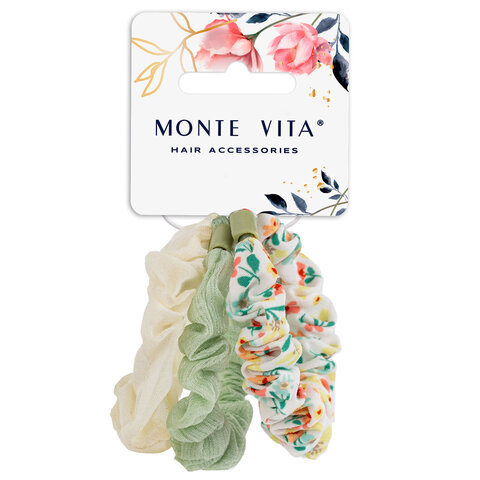 Резинки для волос НАБОР 3 шт., 3х19 см, скранч, ассорти, MONTE VITA (МОНТЕ ВИТА), 457074