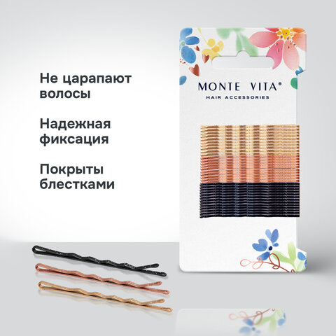 Невидимки для волос НАБОР 32 шт., 5 см, разные цвета, MONTE VITA (МОНТЕ ВИТА), 457100 - фото 10