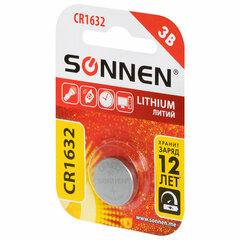 Батарейка литиевая SONNEN Lithium CR1632, &laquo;таблетка, дисковая, кнопочная&raquo;, 1 шт., блистер, 457138