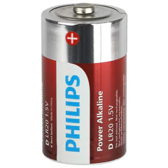 Батарейки алкалиновые КОМПЛЕКТ 2 шт., PHILIPS Power Alkaline, D (LR20, 13А), блистер