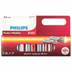 Батарейки алкалиновые &laquo;пальчиковые&raquo; КОМПЛЕКТ 12 шт., PHILIPS Power Alkaline, АА (LR6, 24А), блистер