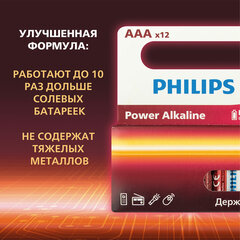 Батарейки алкалиновые &laquo;мизинчиковые&raquo; КОМПЛЕКТ 12 шт., PHILIPS Power Alkaline, ААА (LR03, 15А), блистер