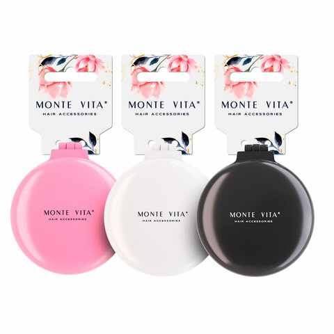 Расческа для волос массажная "2 в 1", 6,5 см с зеркалом, компактная цвета АССОРТИ, MONTE VITA (МОНТЕ ВИТА), 457425