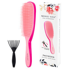 Расческа для волос массажная 22,5&times;6,5 см, розовая + щетка для чистки В ПОДАРОК, MONTE VITA (МОНТЕ ВИТА), 457428