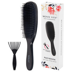 Расческа для волос массажная 22,5х6,5 см, чёрная + щетка для чистки В ПОДАРОК, MONTE VITA (МОНТЕ ВИТА), 457429