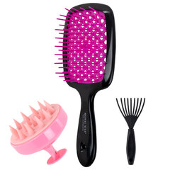 Расческа для волос массажная 20&times;8,5 см, массажер и щетка для чистки В ПОДАРОК, черная/<wbr/>розовая, MONTE VITA (МОНТЕ ВИТА), 457430