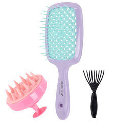 Расческа для волос массажная 20&times;8,5 см, массажер и щетка для чистки В ПОДАРОК, фиолетовая/<wbr/>мятная, MONTE VITA (МОНТЕ ВИТА), 457431