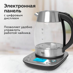 Чайник BQ (БИ-КЬЮ) KT1703G, 1,7 л, 2200 Вт, закрытый нагревательный элемент, ТЕРМОРЕГУЛЯТОР, стекло