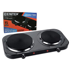 Настольная электрическая плита CENTEK CT-1507, 2000Вт, 2 конфорки, 5 режимов нагрева, черная