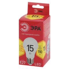 Лампа светодиодная ЭРА RED LINE, 15 (110) Вт, цоколь Е27, груша, теплый белый свет, 30000 ч., LED A60-15W-827-E27R