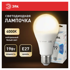 Лампа светодиодная ЭРА STD, 19 (160) Вт, цоколь E27, груша, нейтральный белый свет, 35000 ч., LED A65-19W-840-E27
