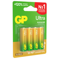 Батарейки КОМПЛЕКТ 4 шт., GP Ultra G-Tech, AA (LR6, 15А), алкалиновые, пальчиковые, 15AUA21-2CRSBC4