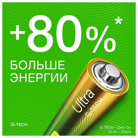 Батарейки КОМПЛЕКТ 4 шт, GP Ultra G-Tech, AAA (LR03, 24А), алкалиновые,мизинчиковые, 24AUA21-2CRSBC4
