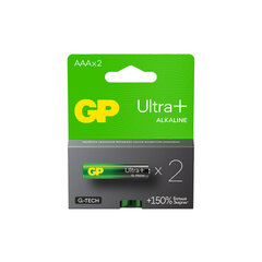 Батарейки КОМПЛЕКТ 2 шт., GP Ultra Plus G-Tech, AAA (LR03), алкалиновые, мизинчиковые, 24AUPA21-2CRSB2