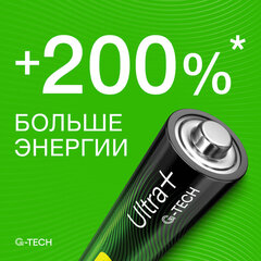 Батарейки КОМПЛЕКТ 2 шт., GP Ultra Plus G-Tech, AAA (LR03), алкалиновые, мизинчиковые, 24AUPA21-2CRSB2