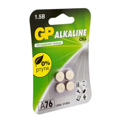 Батарейки КОМПЛЕКТ 4 шт., GP Alkaline, A76 (G13, LR44), алкалиновая, блистер, A76-С10