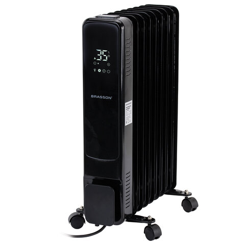 Обогреватель масляный BRASSON (БРАССОН) BOR-7 TOUCH, 7 секций, 1500 Вт, 3 режима, сенсор, пульт ДУ, черный, 457777