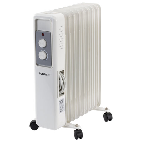 Обогреватель масляный SONNEN DFS-9E, 9 секций, 2000 Вт, 3 режима, механическое управление, белый, 457780