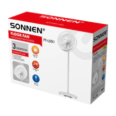 Вентилятор напольный SONNEN FT-L501, 60 Вт, 45 см, 3 скорости, вращение на 70°, механическое управление, белый, 457785