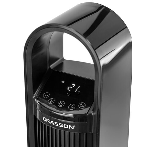 Вентилятор колонный BRASSON BTF08-B, 60Вт, 90см, сенсор, ТИХИЙ, 3скорости, пульт ДУ, черный, 457788