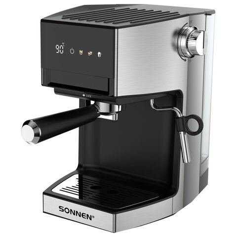 Кофеварка рожковая с сенсорной панелью SONNEN CM-2066, ручной капучинатор, дисплей, 1 л, 950 Вт, 19 бар, 457882
