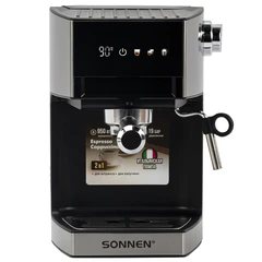Кофеварка рожковая с дисплеем SONNEN CM-2066, ручной капучинатор, сенсор, 1 л, 950 Вт, 19 бар, 457882