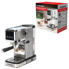 Кофеварка рожковая SONNEN CM-2033, ручной капучинатор, сенсор, 1 л, 1350 Вт, 19 бар, 457883