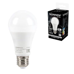 Лампа светодиодная SONNEN EXTRA, 12 (100) Вт, Е27, груша, нейтральный белый, 30000 ч, LED A60-12W-4000-Е27, 457895