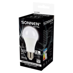 Лампа светодиодная SONNEN EXTRA, 15 (130) Вт, Е27, груша, нейтральный белый, 30000 ч, LED A60-15W-4000-Е27, 457897